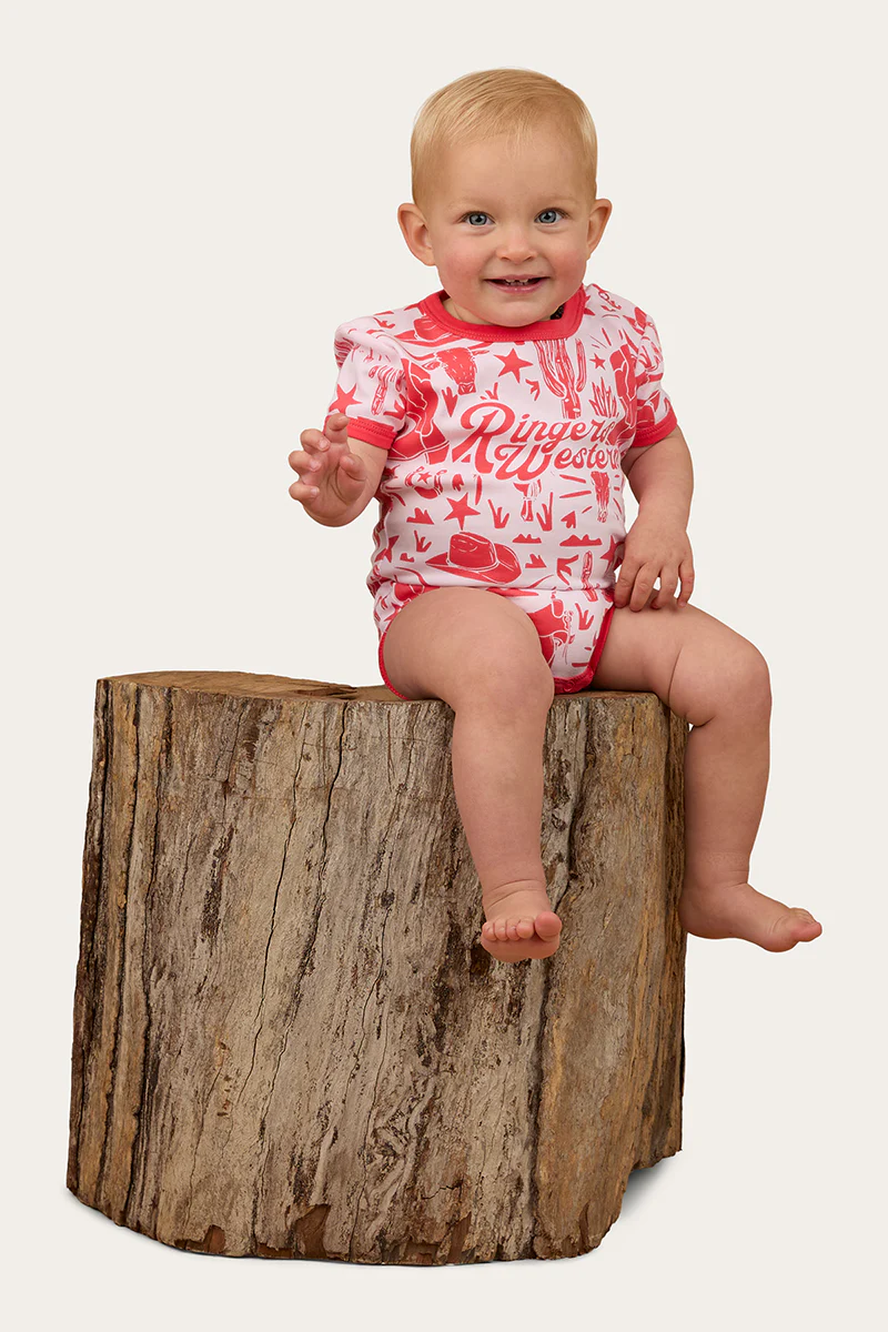 Boot Scootin Babies Short Sleeve Romper - Barely Pink