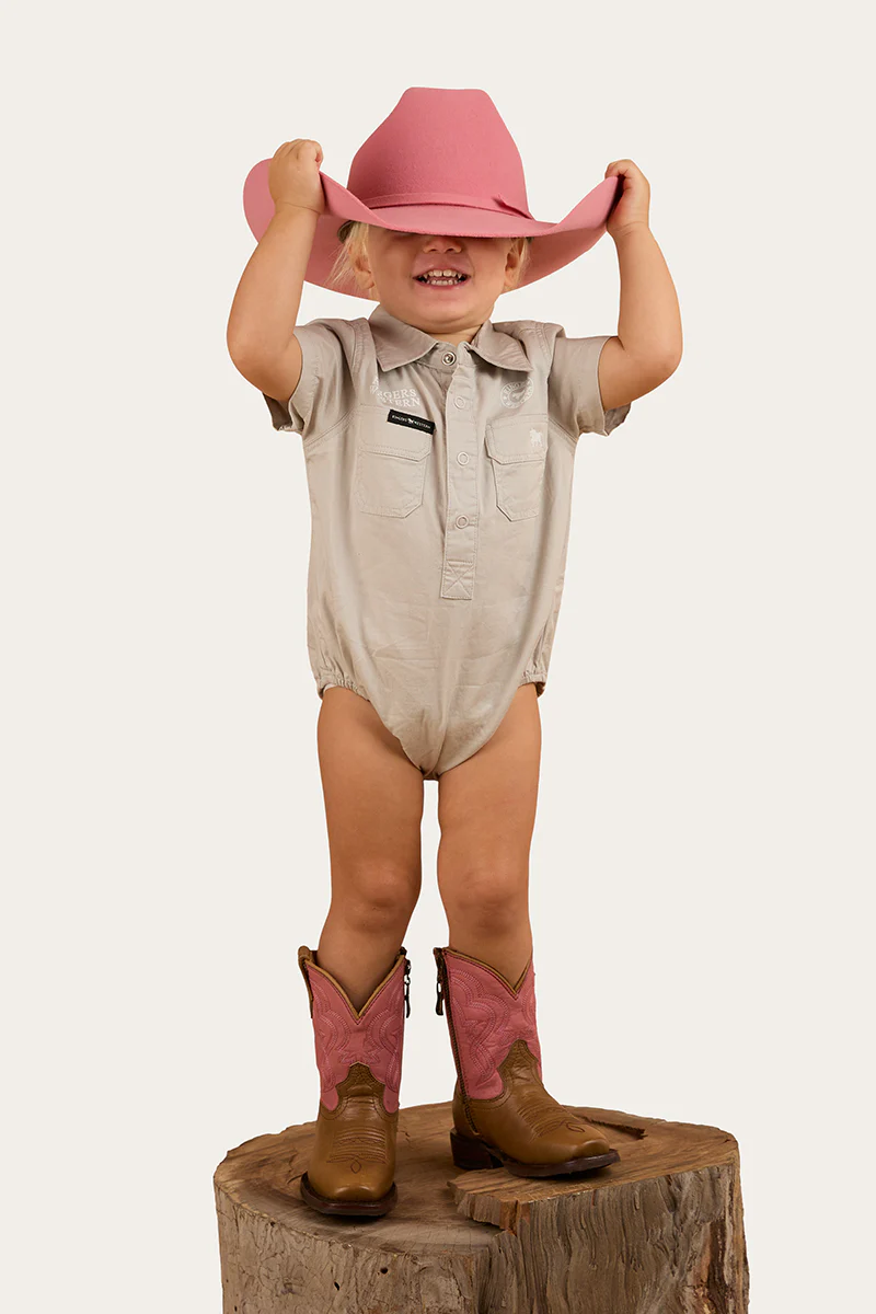 Ringers Babies Short Sleeve Work Shirt Romper - Beige