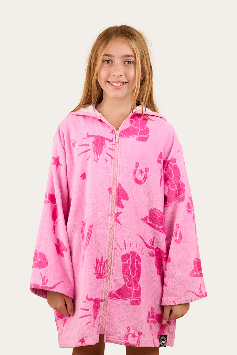 Boot Scootin Kids Zip Through Towel - Pastel Pink