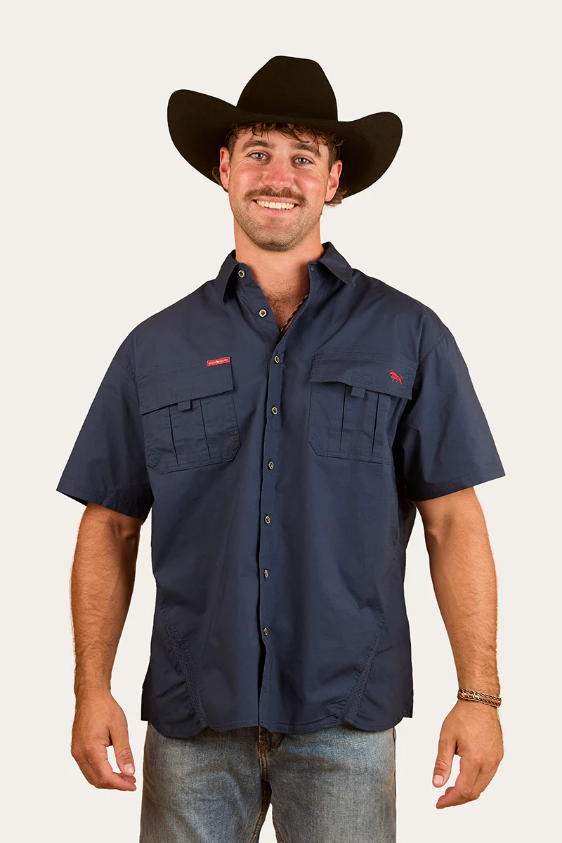 Bulgarra Mens Ripstop Full Button Work Shirt - Dark Navy