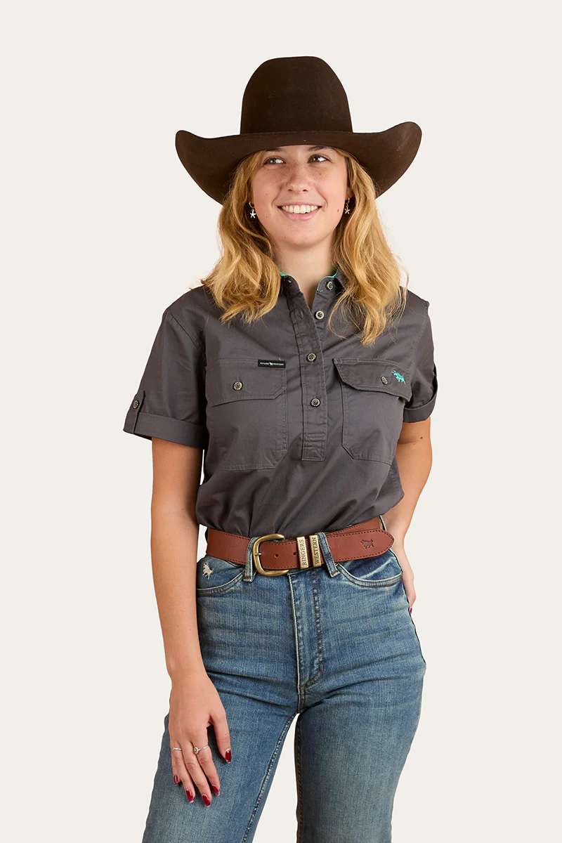 Jules Womens Half Button Work Shirt - Magnum / Mint