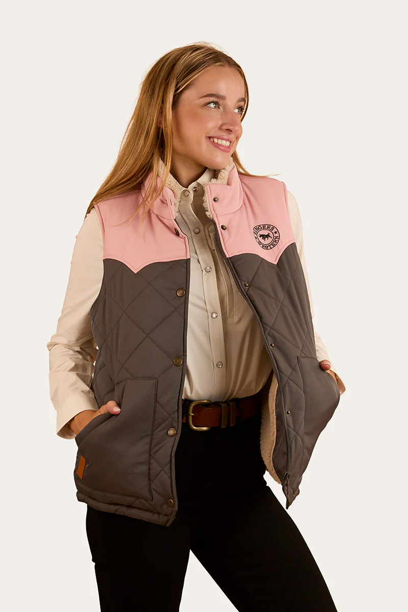 Selwyn Womens Puffer Vest - Charcoal / Pink