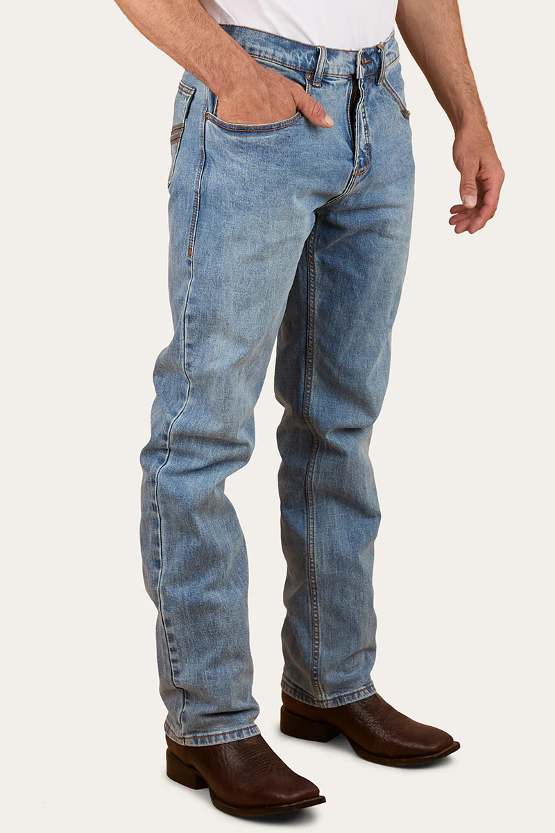 Muster Mens Slim Straight Fit Jeans - Light Wash Blue