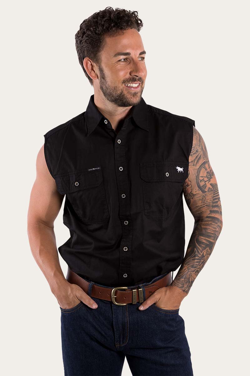 Rob Roy Mens Sleeveless Full Button Work Shirt - Black