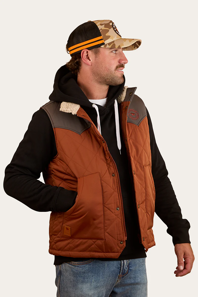 McKinlay Mens Puffer Vest - Tobacco / Charcoal