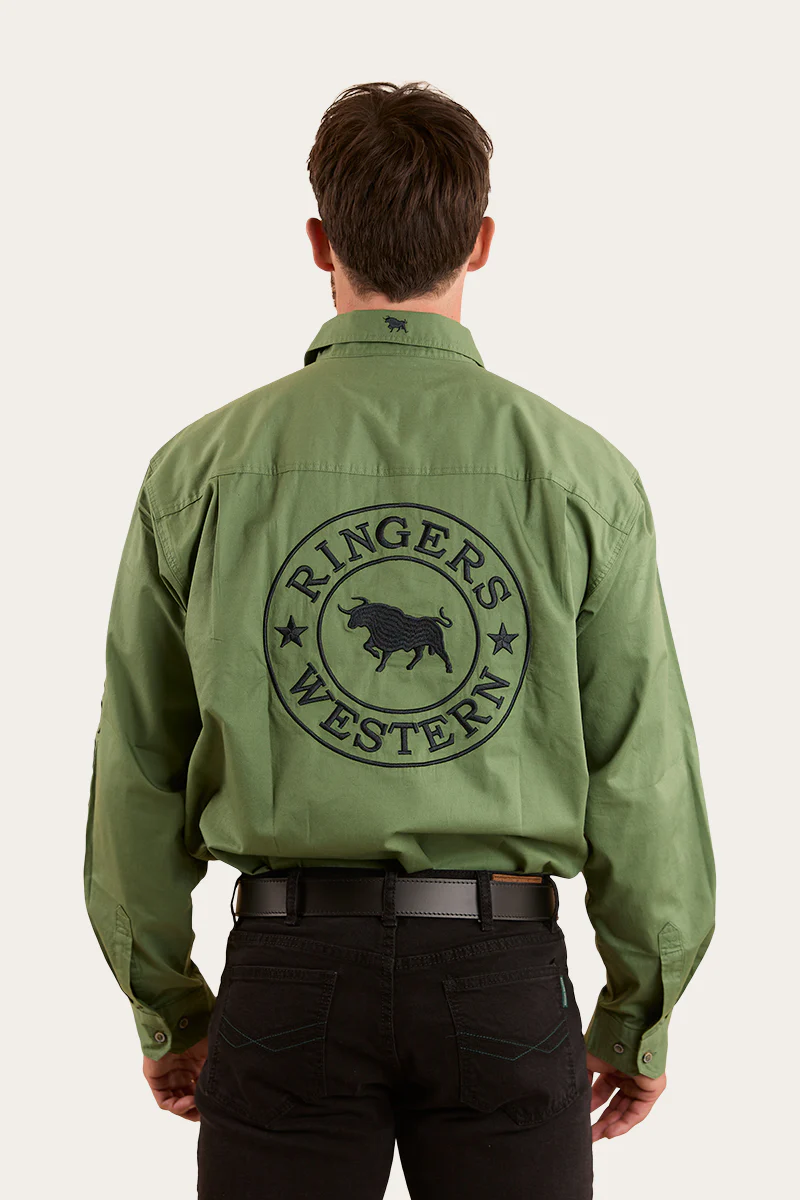 Hawkeye Mens Half Button Work Shirt - Cactus / Charcoal