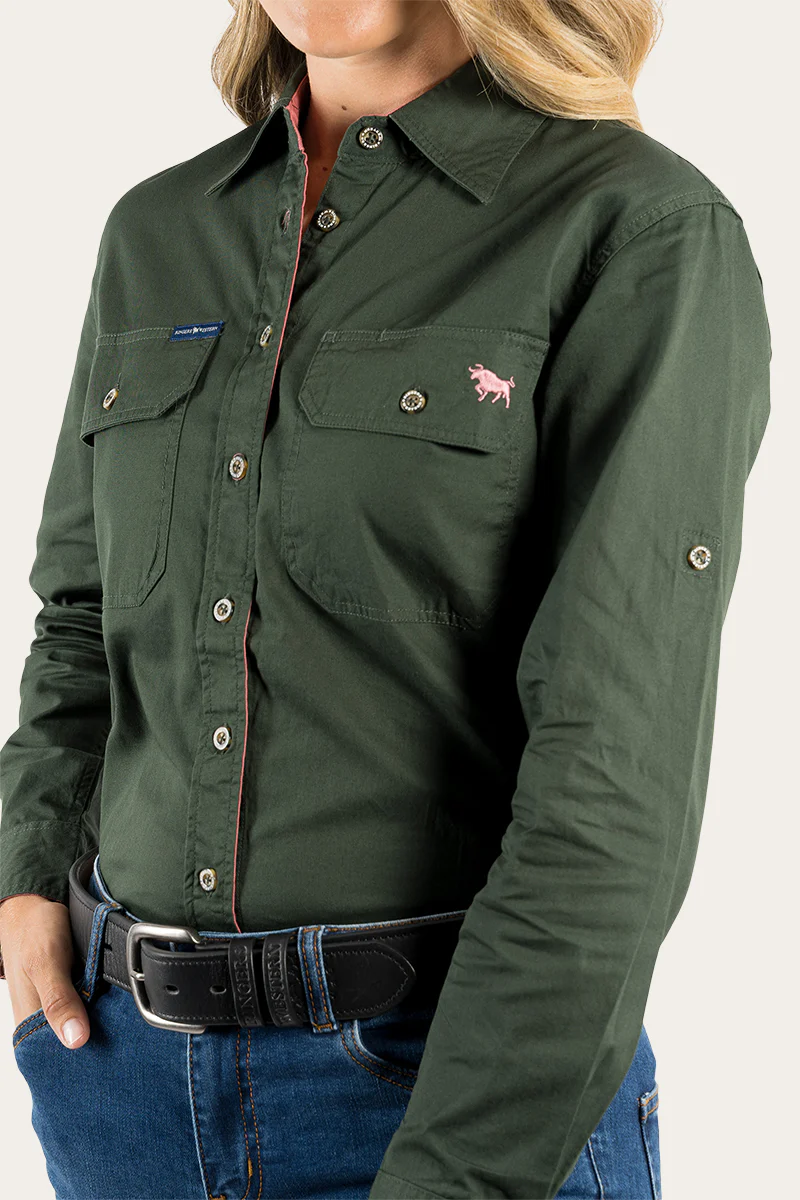 Pentecost River Womens Full Button Work Shirt - Cargo Khaki