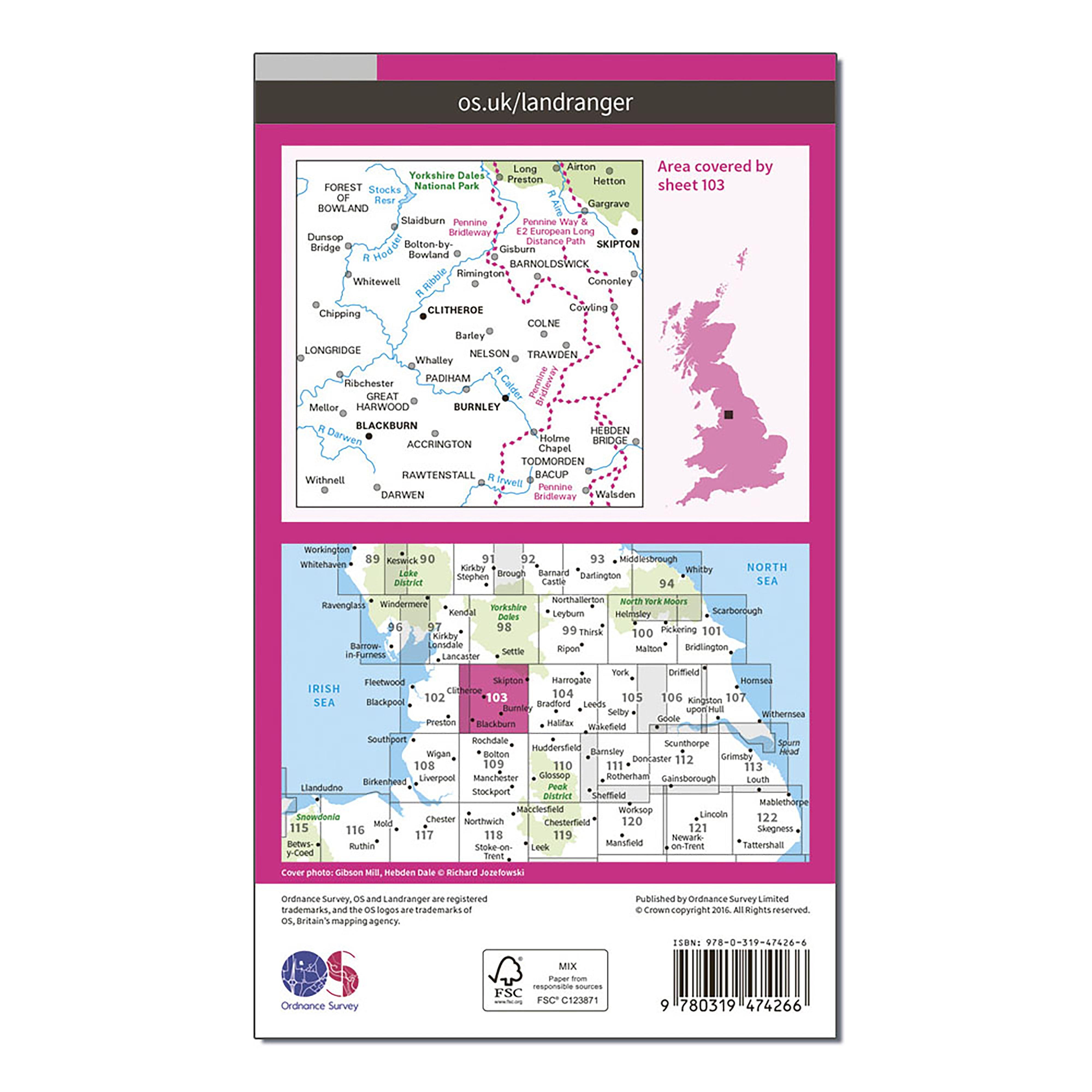 Landranger 103 Blackburn & Burnley, Clitheroe & Skipton Map