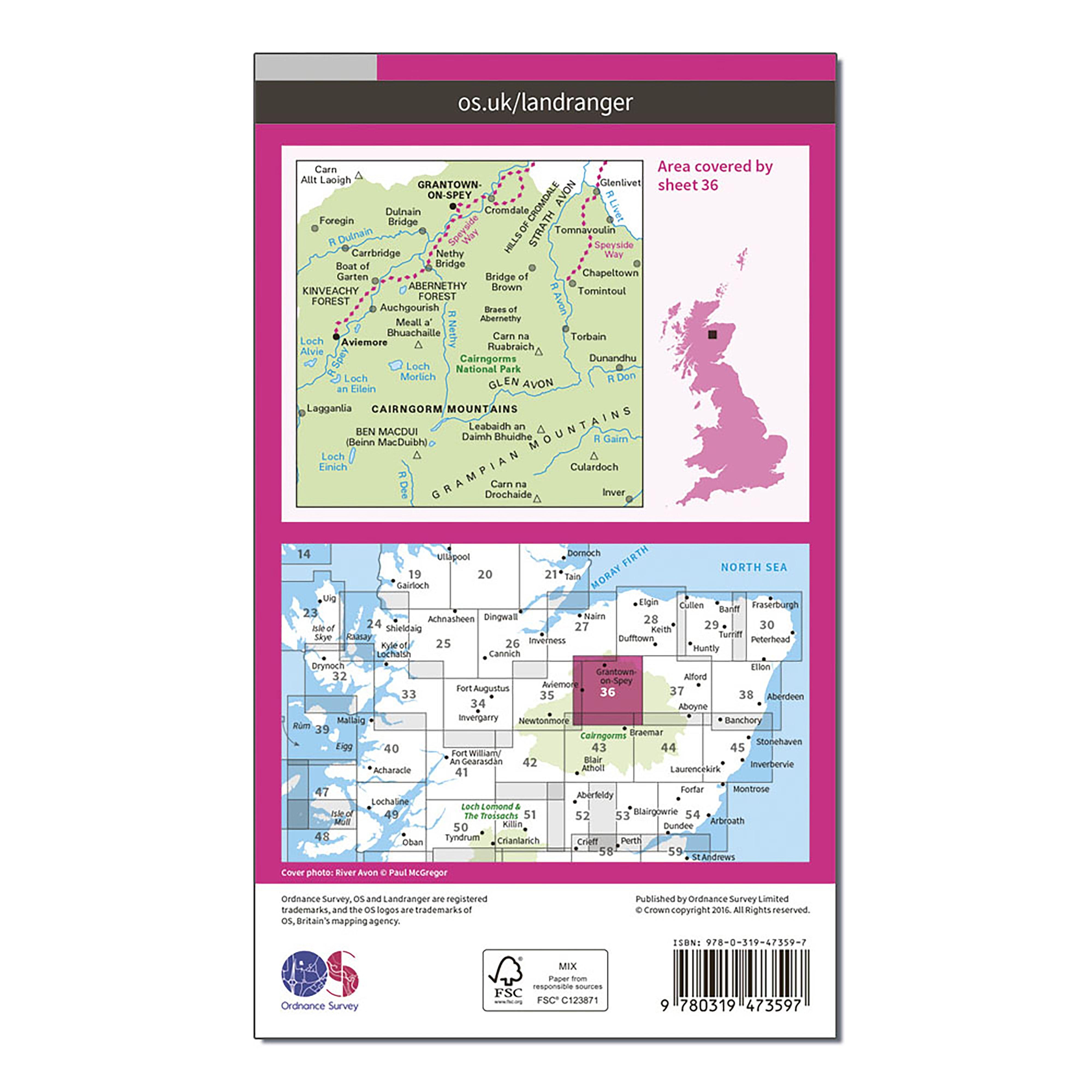 Landranger Active 36 Grantown, Aviemore & Cairngorm Mountains Map With Digital Version