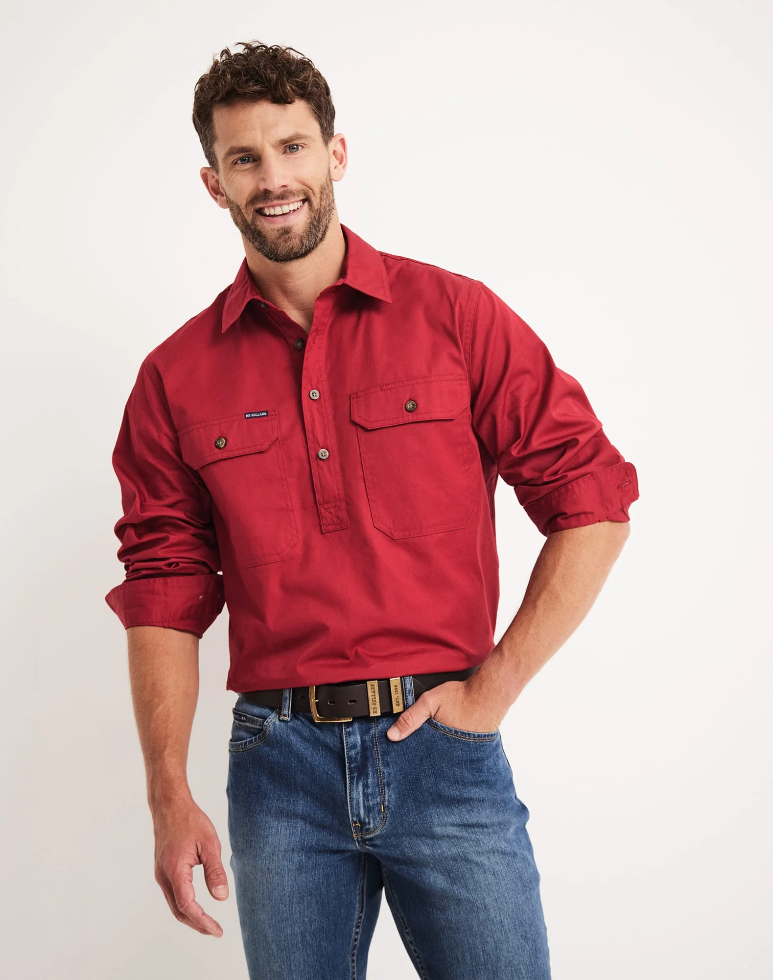 Burton Workshirt - Half Button Long Sleeve Light Weight - Australian Cotton