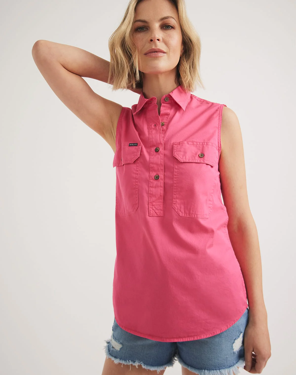 Sandy Workshirt - Half Button Sleeveless Light Weight - Ltd