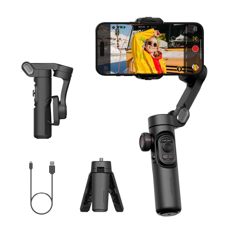 AOCHUAN 3-Axis Gimbal Stabilizer for Smartphone, Gimbal w/RGB Magnetic Fill Light Upgraded Face Tracking Focus Wheel Foldable iPhone Gimbal for iPhone/Android Phone gimbal Vlog Recording Smart XE