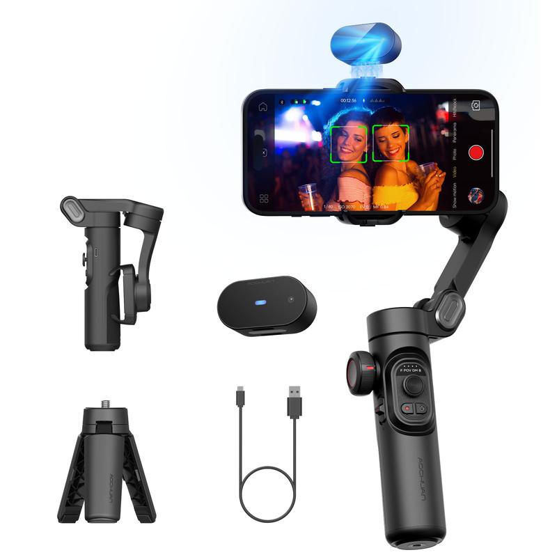 AOCHUAN 3-Axis Gimbal Stabilizer for Smartphone, Gimbal w/RGB Magnetic Fill Light Upgraded Face Tracking Focus Wheel Foldable iPhone Gimbal for iPhone/Android Phone gimbal Vlog Recording Smart XE