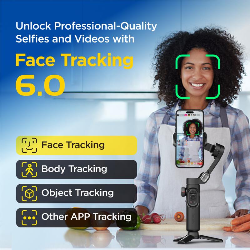 AOCHUAN 3-Axis Gimbal Stabilizer for Smartphone, Gimbal w/RGB Magnetic Fill Light Upgraded Face Tracking Focus Wheel Foldable iPhone Gimbal for iPhone/Android Phone gimbal Vlog Recording Smart XE