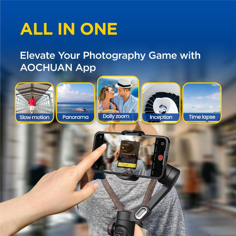 AOCHUAN 3-Axis Gimbal Stabilizer for Smartphone, Gimbal w/RGB Magnetic Fill Light Upgraded Face Tracking Focus Wheel Foldable iPhone Gimbal for iPhone/Android Phone gimbal Vlog Recording Smart XE