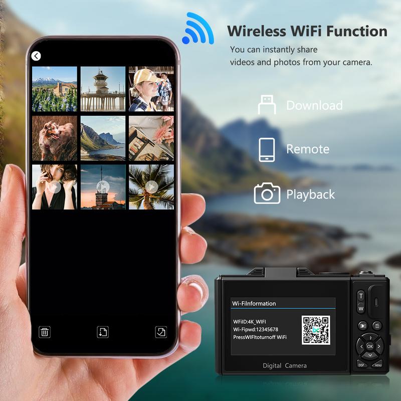 4K Digital Camera for Photography with 64MP, 3 Inch 180° Flip Screen, 18X Digital Zoom, 32GB Micro SD Card, 2 Batteries, Ideal for Beginners