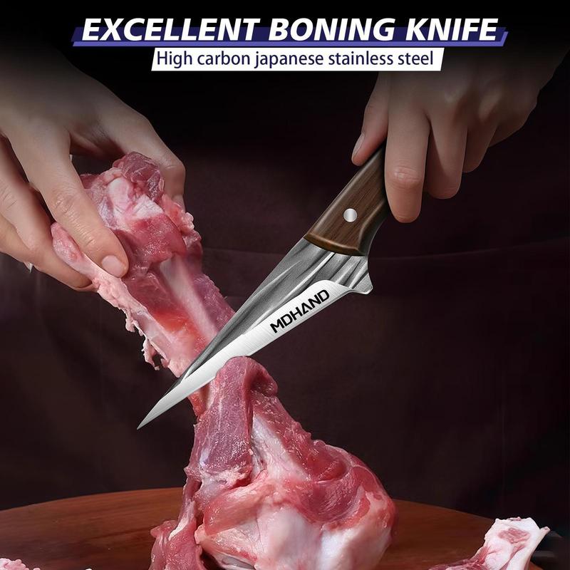 MDHAND 14pcs Chef Knife Set, Hand Forged High Carbon Steel,Includes Butcher,Meat Cleaver, Boning,and Viking Knives,with Knife Bag