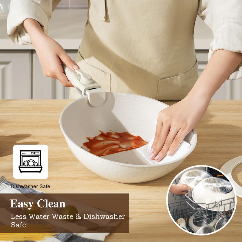 【Top Seller】USELUCK 20 Pcs Detachable Handle Non-Stick Cookware Set with Stackable Pots and Pans, Oven Safe, Healthy RV Set with Frying Induction Lids Kitchenware