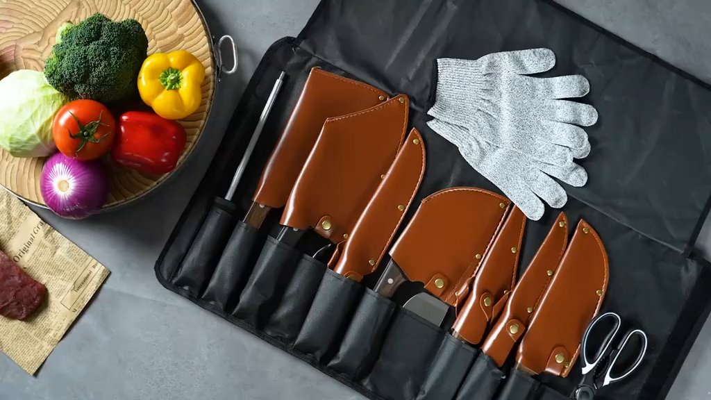 MDHAND 14pcs Chef Knife Set, Hand Forged High Carbon Steel,Includes Butcher,Meat Cleaver, Boning,and Viking Knives,with Knife Bag