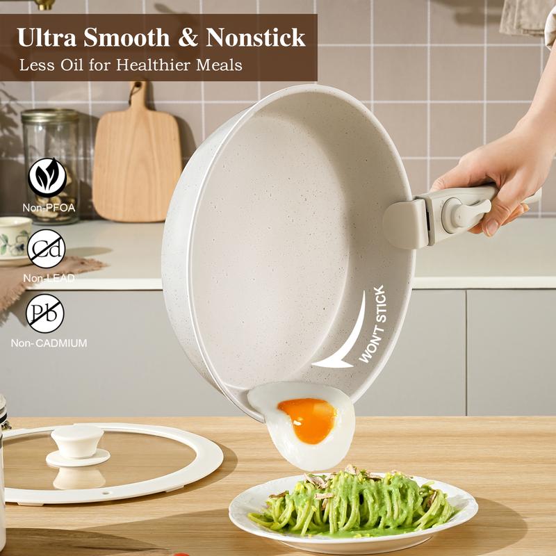 【Top Seller】USELUCK 20 Pcs Detachable Handle Non-Stick Cookware Set with Stackable Pots and Pans, Oven Safe, Healthy RV Set with Frying Induction Lids Kitchenware