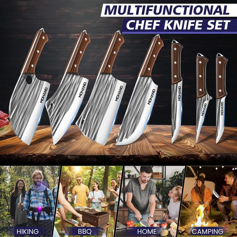 MDHAND 14pcs Chef Knife Set, Hand Forged High Carbon Steel,Includes Butcher,Meat Cleaver, Boning,and Viking Knives,with Knife Bag