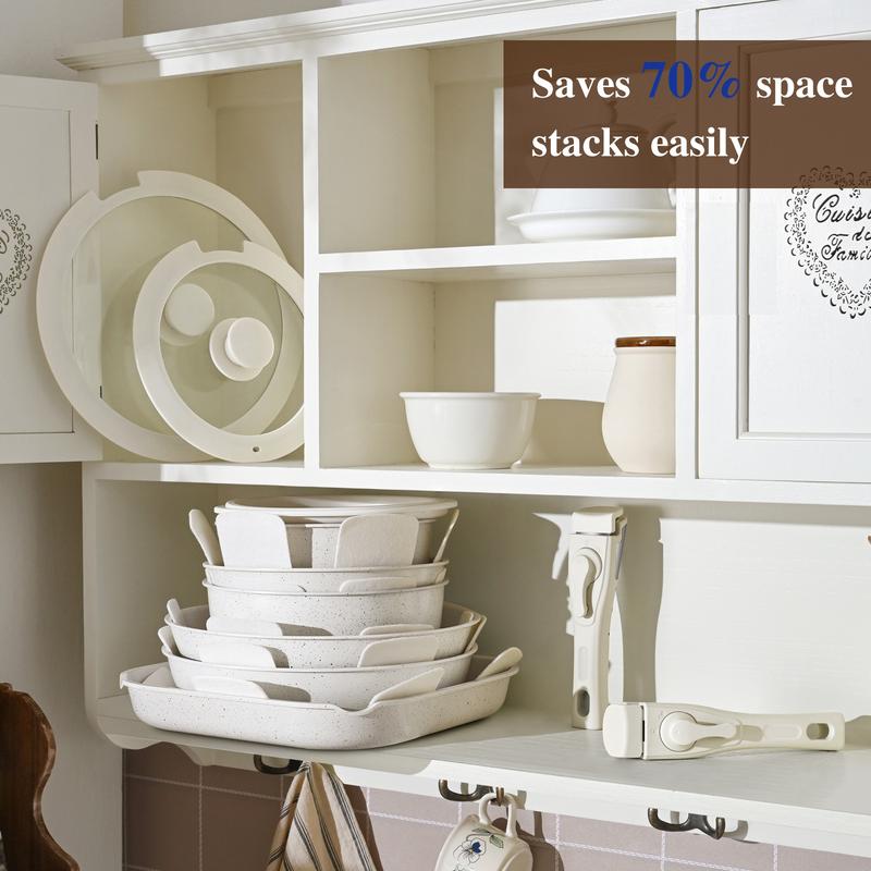 【Top Seller】USELUCK 20 Pcs Detachable Handle Non-Stick Cookware Set with Stackable Pots and Pans, Oven Safe, Healthy RV Set with Frying Induction Lids Kitchenware