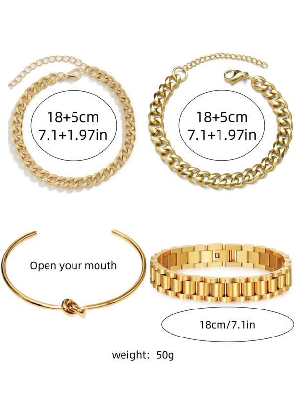 Chain & Knot Design Bangles Bracelets, Fashionable Jewelry for Women & Men, All-match Trendy Jewellery Accessories for Birthday Gift, Stackable Bracelets for Women, Elegant Minimalist Bangle, Cuban Link Bracelet, Modern Fashion Bling Stylish Accessor