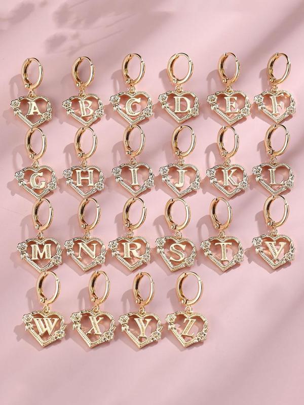 Fashionable Love Heart & Flower Charms Design Dangle Earrings, Elegant Minimalist Classic Style Earrings, Trendy All-match & Exquisite Cute Fashion Jewelry Party Girl Accessories for Birthday Gift, Earring Stacking Set, Jewelry Gifts