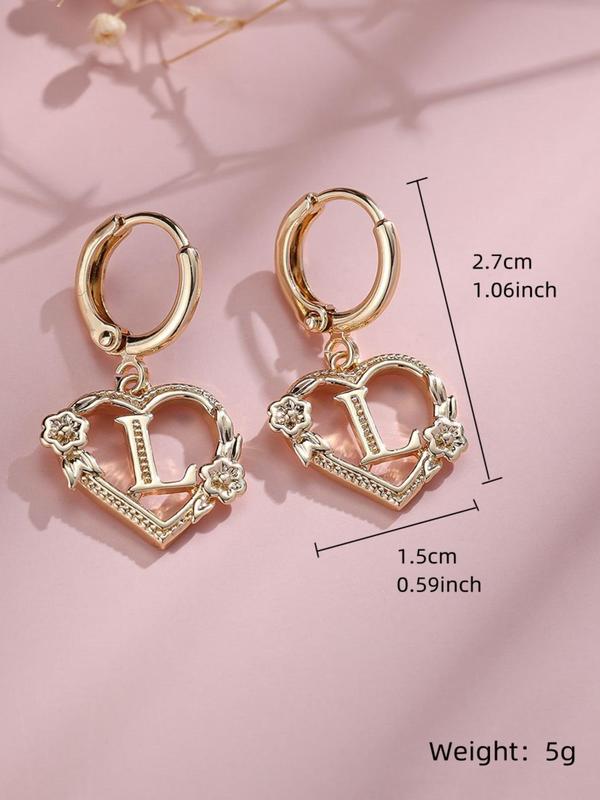 Fashionable Love Heart & Flower Charms Design Dangle Earrings, Elegant Minimalist Classic Style Earrings, Trendy All-match & Exquisite Cute Fashion Jewelry Party Girl Accessories for Birthday Gift, Earring Stacking Set, Jewelry Gifts