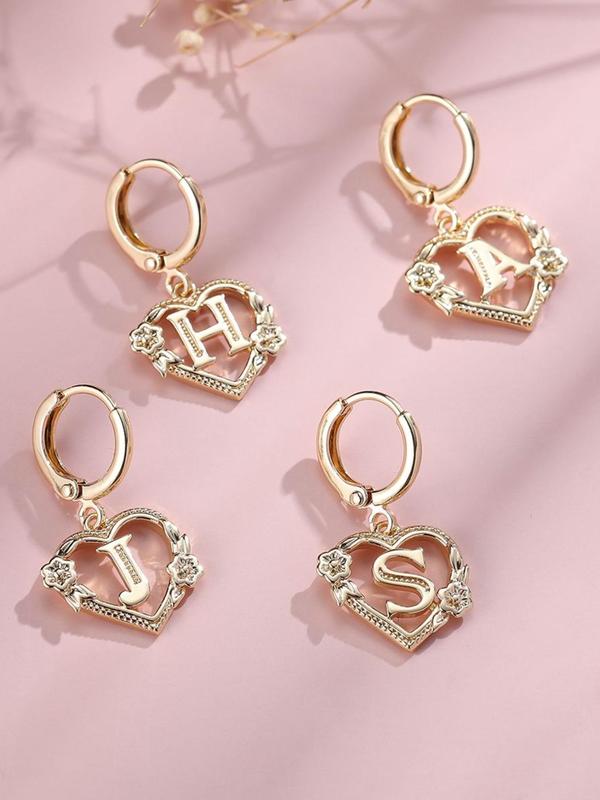 Fashionable Love Heart & Flower Charms Design Dangle Earrings, Elegant Minimalist Classic Style Earrings, Trendy All-match & Exquisite Cute Fashion Jewelry Party Girl Accessories for Birthday Gift, Earring Stacking Set, Jewelry Gifts