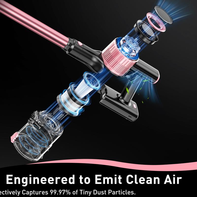 VICEASE Cordless Vacuum Cleaner, 450W 33Kpa, LED Display, Green LED, Anti-Tangle & 1.5L Dust Cup, Gift Box, 8-in-1 Vacuum for Hardwood Floor/Carpet/Pet Hair/Car