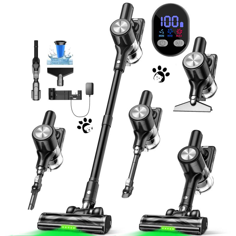 VICEASE Cordless Vacuum Cleaner, 450W 33Kpa, LED Display, Green LED, Anti-Tangle & 1.5L Dust Cup, Gift Box, 8-in-1 Vacuum for Hardwood Floor/Carpet/Pet Hair/Car