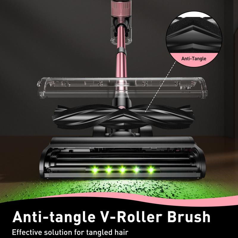 VICEASE Cordless Vacuum Cleaner, 450W 33Kpa, LED Display, Green LED, Anti-Tangle & 1.5L Dust Cup, Gift Box, 8-in-1 Vacuum for Hardwood Floor/Carpet/Pet Hair/Car