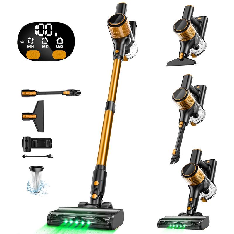 VICEASE Cordless Vacuum Cleaner, 450W 33Kpa, LED Display, Green LED, Anti-Tangle & 1.5L Dust Cup, Gift Box, 8-in-1 Vacuum for Hardwood Floor/Carpet/Pet Hair/Car