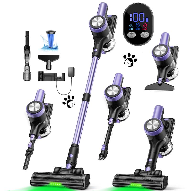 VICEASE Cordless Vacuum Cleaner, 450W 33Kpa, LED Display, Green LED, Anti-Tangle & 1.5L Dust Cup, Gift Box, 8-in-1 Vacuum for Hardwood Floor/Carpet/Pet Hair/Car