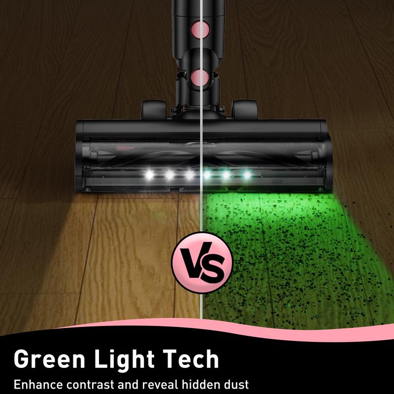 VICEASE Cordless Vacuum Cleaner, 450W 33Kpa, LED Display, Green LED, Anti-Tangle & 1.5L Dust Cup, Gift Box, 8-in-1 Vacuum for Hardwood Floor/Carpet/Pet Hair/Car