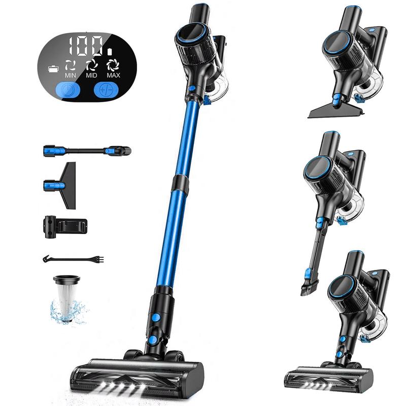 VICEASE Cordless Vacuum Cleaner, 450W 33Kpa, LED Display, Green LED, Anti-Tangle & 1.5L Dust Cup, Gift Box, 8-in-1 Vacuum for Hardwood Floor/Carpet/Pet Hair/Car