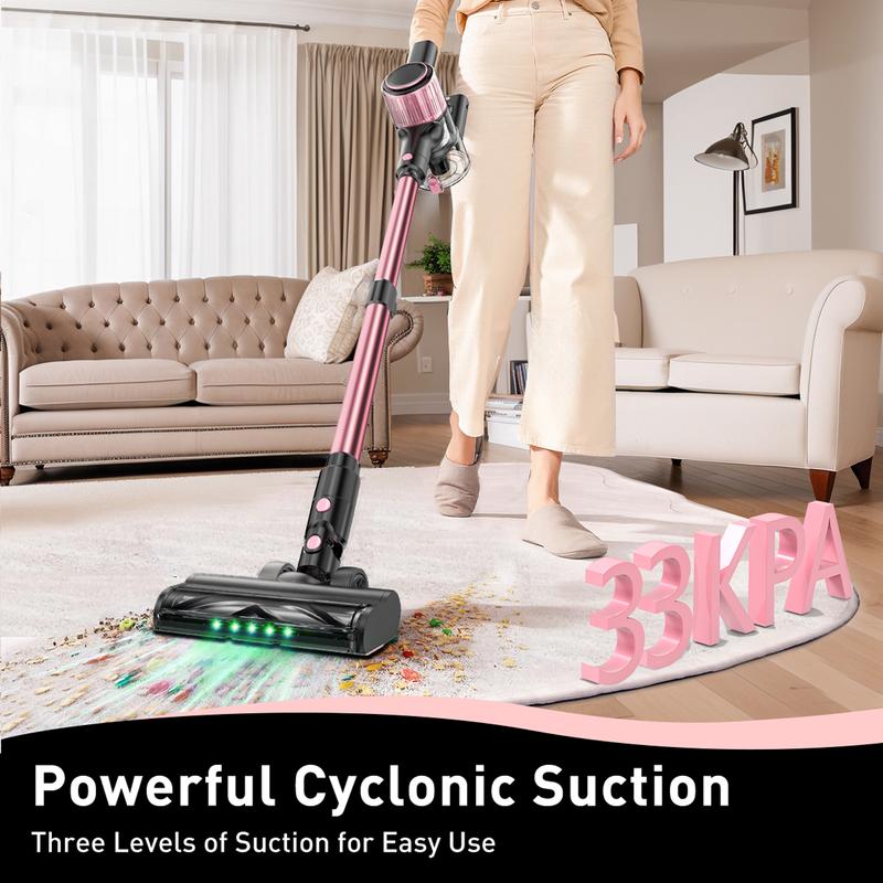 VICEASE Cordless Vacuum Cleaner, 450W 33Kpa, LED Display, Green LED, Anti-Tangle & 1.5L Dust Cup, Gift Box, 8-in-1 Vacuum for Hardwood Floor/Carpet/Pet Hair/Car