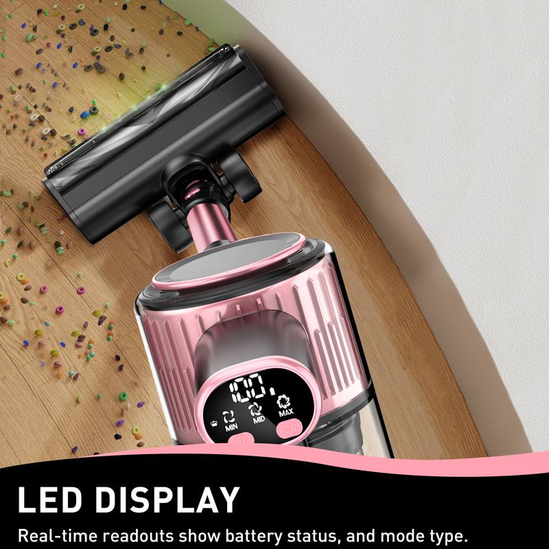 VICEASE Cordless Vacuum Cleaner, 450W 33Kpa, LED Display, Green LED, Anti-Tangle & 1.5L Dust Cup, Gift Box, 8-in-1 Vacuum for Hardwood Floor/Carpet/Pet Hair/Car