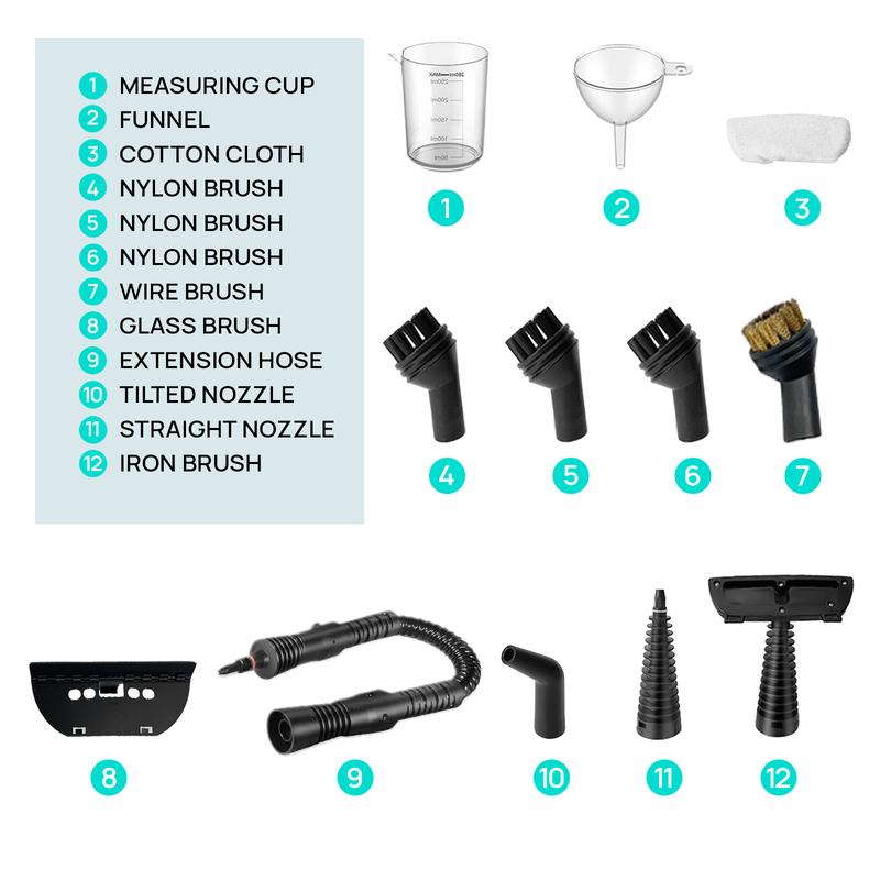 Redhut [2025] Pressurized Handheld Multi-Surface Natural Steam Cleaner with 12 pcs Accessories Powerful, Chemical-Free, Steamer for Home And Car, Cleaning Washing Machine, Air Conditioner, Kitchen, Summerclean Appliances Tool Household