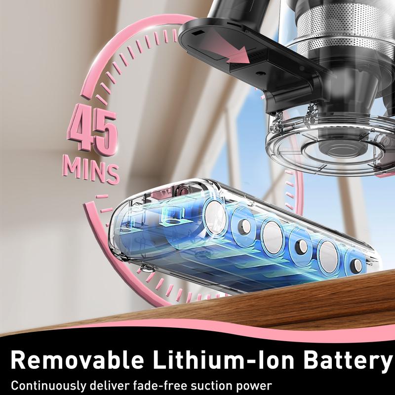 VICEASE Cordless Vacuum Cleaner, 450W 33Kpa, LED Display, Green LED, Anti-Tangle & 1.5L Dust Cup, Gift Box, 8-in-1 Vacuum for Hardwood Floor/Carpet/Pet Hair/Car