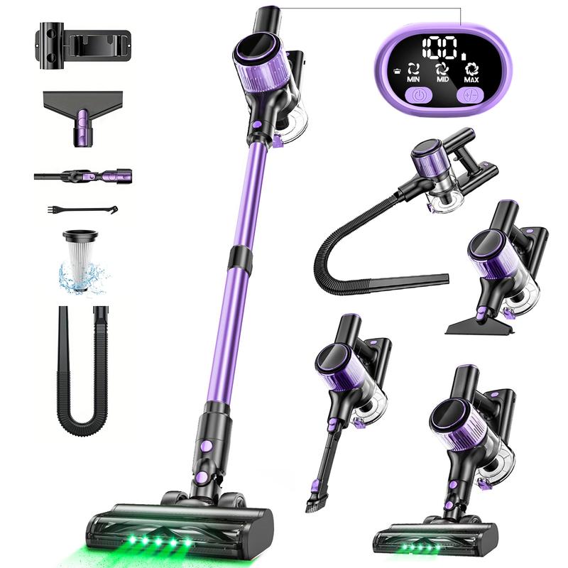 VICEASE Cordless Vacuum Cleaner, 450W 33Kpa, LED Display, Green LED, Anti-Tangle & 1.5L Dust Cup, Gift Box, 8-in-1 Vacuum for Hardwood Floor/Carpet/Pet Hair/Car