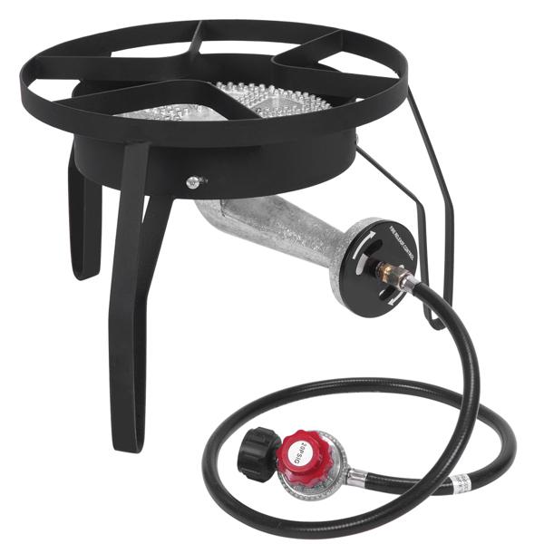 GEEKHOM Propane 3 Burner Camp Stove Outdoor High Pressure Propane 2 Burner Adjustable PSI Regulator and Steel Braided Hose With Removable Legs