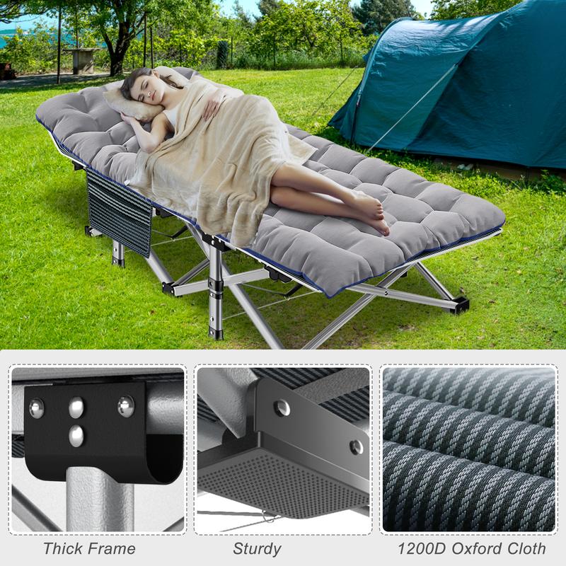 Naudacaa Folding Camping Cot with 2-Sided Mattress – Heavy-Duty, Portable Guest Bed for Camping, Travel, Outdoor & Indoor Use, Supports up to 880 lbs Blue