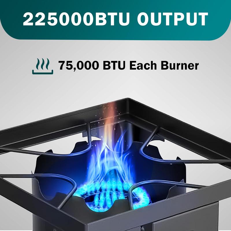 GEEKHOM Propane 3 Burner Camp Stove Outdoor High Pressure Propane 2 Burner Adjustable PSI Regulator and Steel Braided Hose With Removable Legs