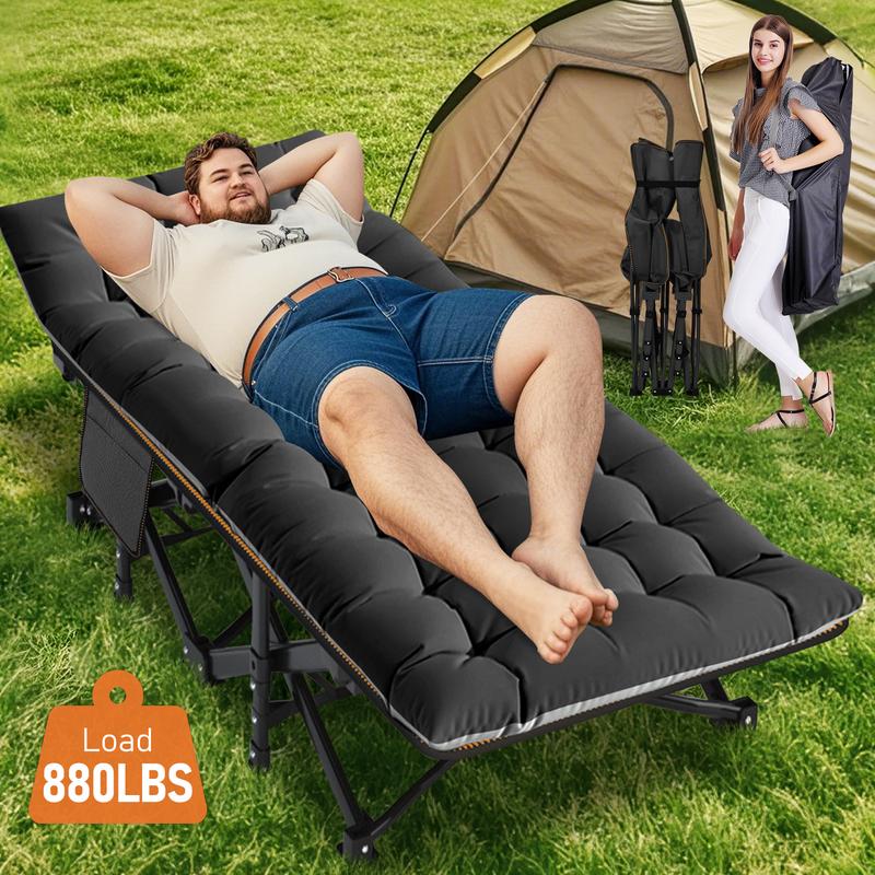 Naudacaa Folding Camping Cot with 2-Sided Mattress – Heavy-Duty, Portable Guest Bed for Camping, Travel, Outdoor & Indoor Use, Supports up to 880 lbs Blue