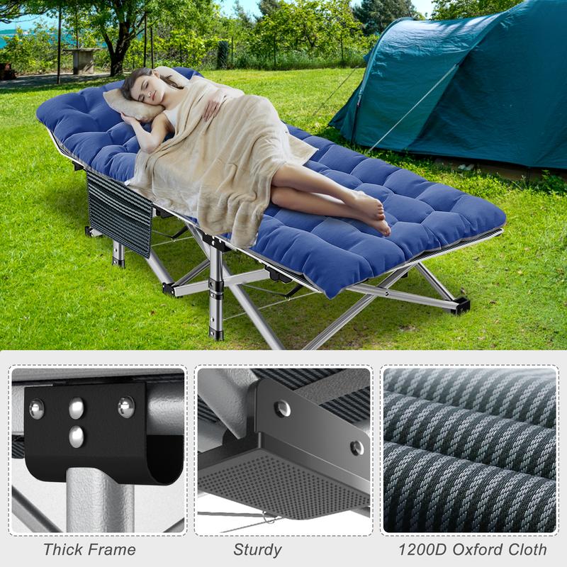 Naudacaa Folding Camping Cot with 2-Sided Mattress – Heavy-Duty, Portable Guest Bed for Camping, Travel, Outdoor & Indoor Use, Supports up to 880 lbs Blue