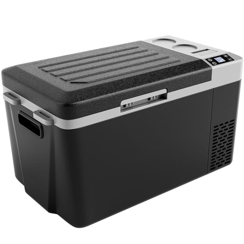 EUHOMY 12V Refrigerator (24/37/53Quart /23L/35L/50L) supports 12V/24V DC & 110-240V AC. Portable with -4°F~68°F range, it features wheels, 2 baskets, and large cooling zone. Ideal for RVs, travel, Truck, Boat