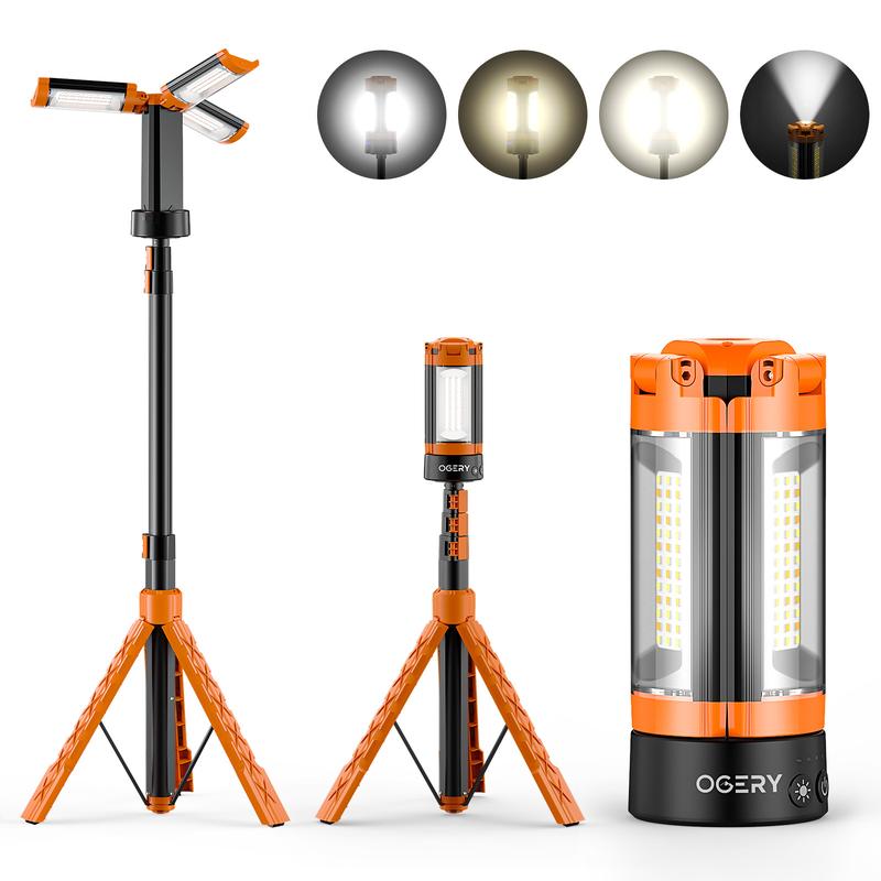 OGERY Rechargeable 10000mAh Camping Light with Detachable Tripod ( 1.75 to 6.5 Feet ), 2200 Lumens Cordless Dimmable Work Light & Emergency Light Outdoor Hiking Gear