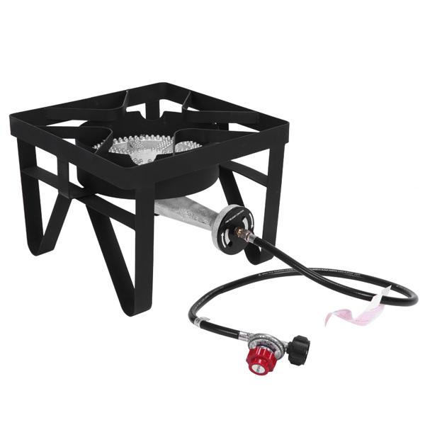 GEEKHOM Propane 3 Burner Camp Stove Outdoor High Pressure Propane 2 Burner Adjustable PSI Regulator and Steel Braided Hose With Removable Legs